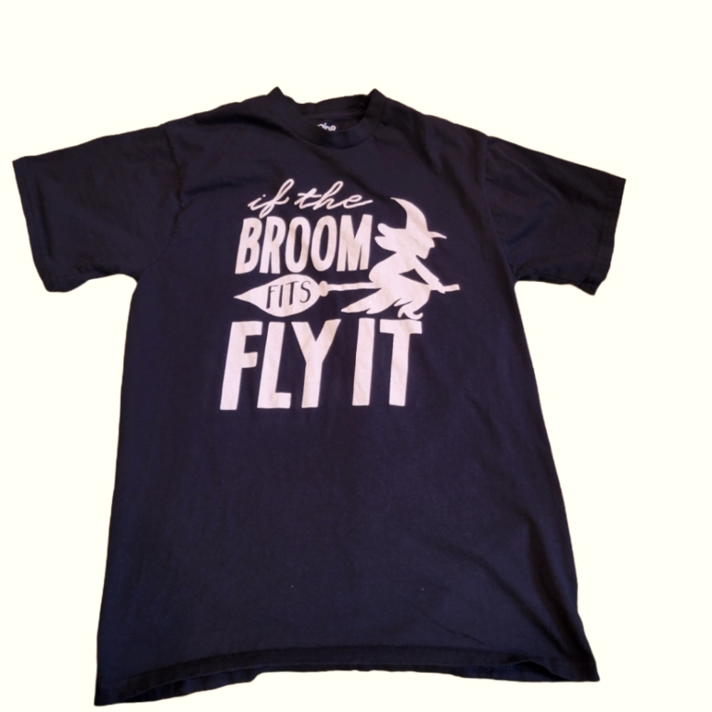 Handmade black promo tshirt size m if the broom fits fly it